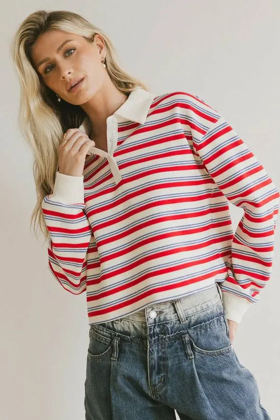 Bohme Morales Striped Rugby Shirt Red Women Tees and Tanks