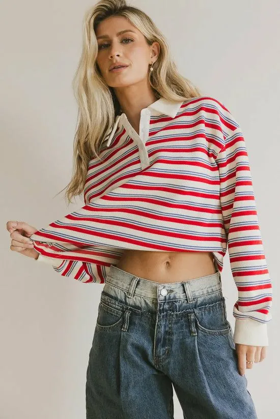 Bohme Morales Striped Rugby Shirt Red Women Tees and Tanks
