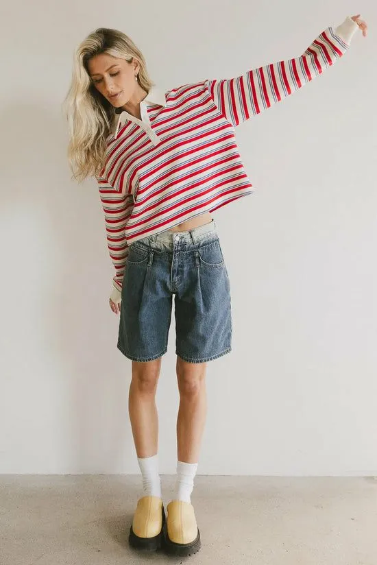 Bohme Morales Striped Rugby Shirt Red Women Tees and Tanks