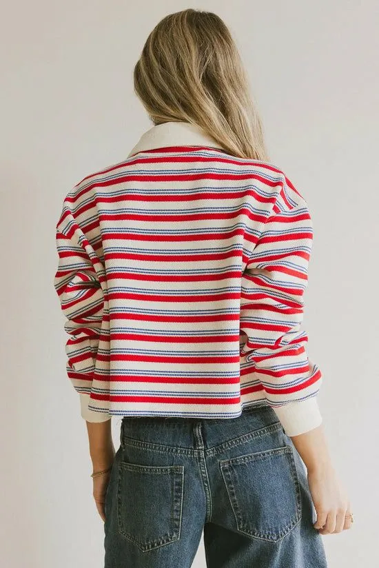 Bohme Morales Striped Rugby Shirt Red Women Tees and Tanks