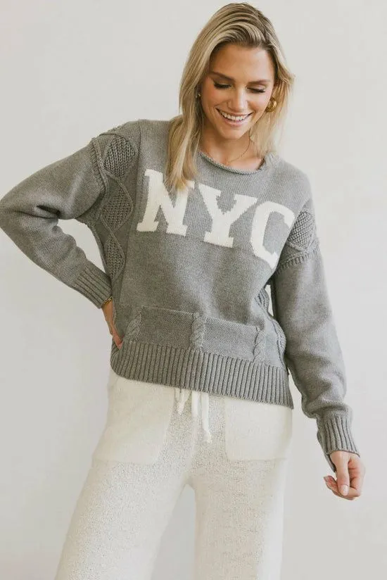 Bohme NYC Cable Knit Sweater Grey Women Sweaters