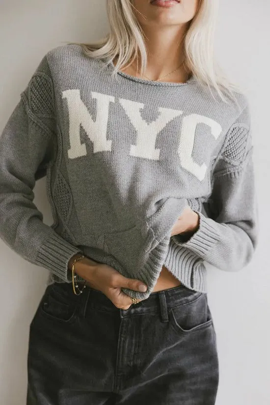 Bohme NYC Cable Knit Sweater Grey Women Sweaters