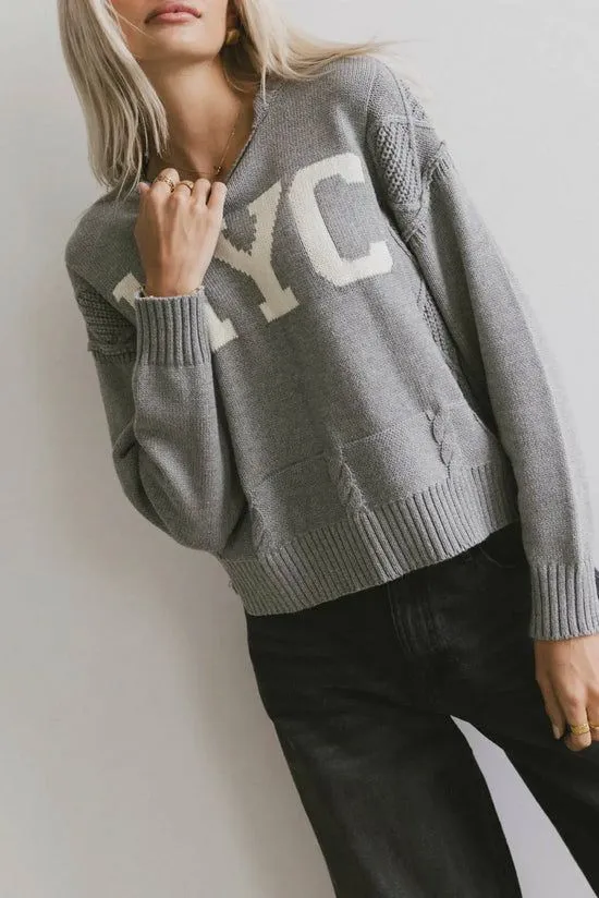 Bohme NYC Cable Knit Sweater Grey Women Sweaters