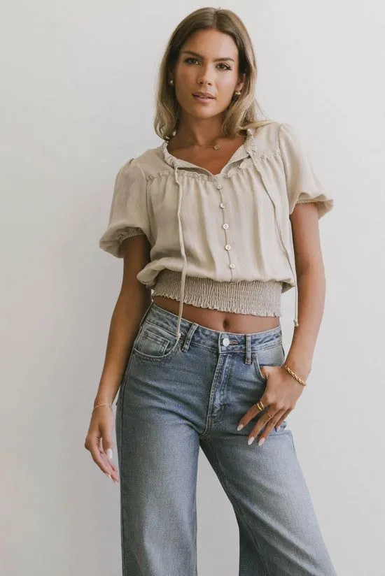 Bohme Pax Smocked Blouse In Sand Women Blouses