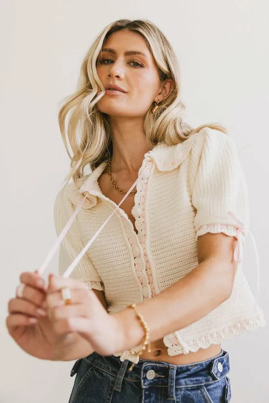 Bohme Penelope Ribbon Trim Cardigan Cream Women Cardigans