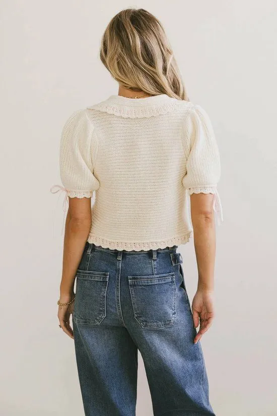 Bohme Penelope Ribbon Trim Cardigan Cream Women Cardigans