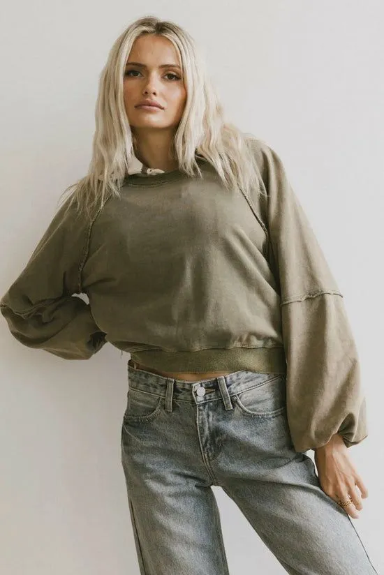 Bohme Porter Distressed Crewneck In Olive Olive Women Sweaters
