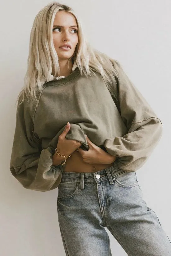 Bohme Porter Distressed Crewneck In Olive Olive Women Sweaters