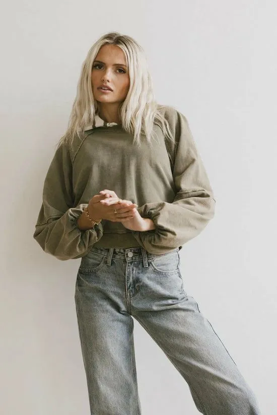 Bohme Porter Distressed Crewneck In Olive Olive Women Sweaters