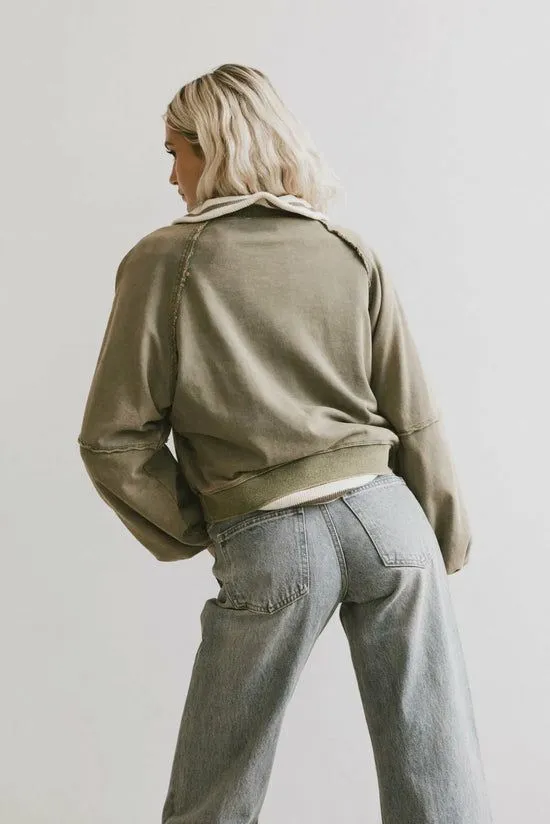 Bohme Porter Distressed Crewneck In Olive Olive Women Sweaters