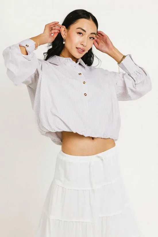 Bohme Rayna Striped Collared Top In Taupe Taupe Women Blouses