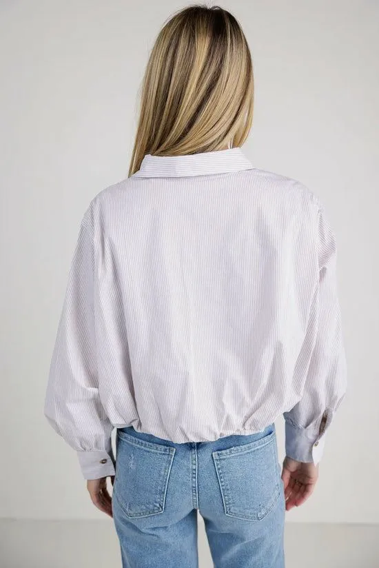 Bohme Rayna Striped Collared Top In Taupe Taupe Women Blouses