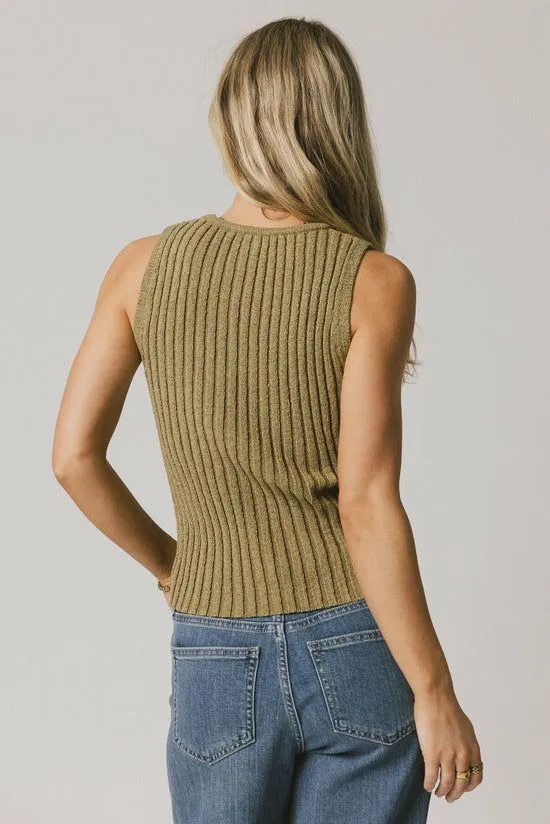 Bohme Riley Ribbed Top In Olive Olive Women Tees and Tanks