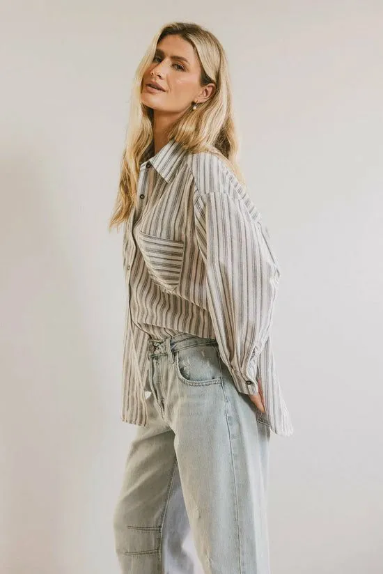 Bohme Sailor Striped Button Up Blue Women Tops