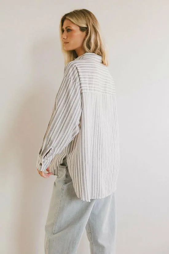 Bohme Sailor Striped Button Up Blue Women Tops