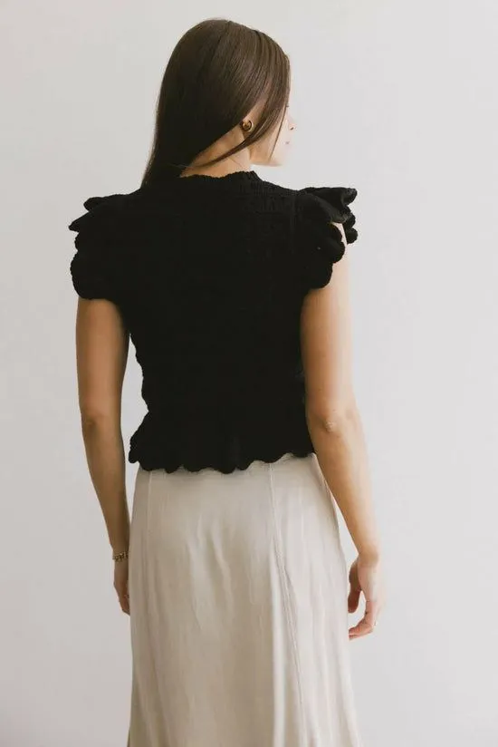 Bohme Shelly Ruffled Sweater Top In Black Black Women Sweaters