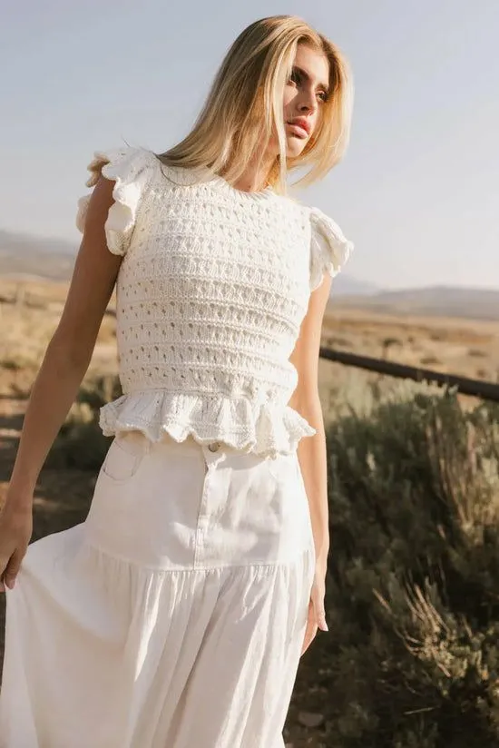 Bohme Shelly Ruffled Sweater Top In Ivory Ivory Women Blouses