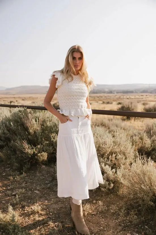 Bohme Shelly Ruffled Sweater Top In Ivory Ivory Women Blouses