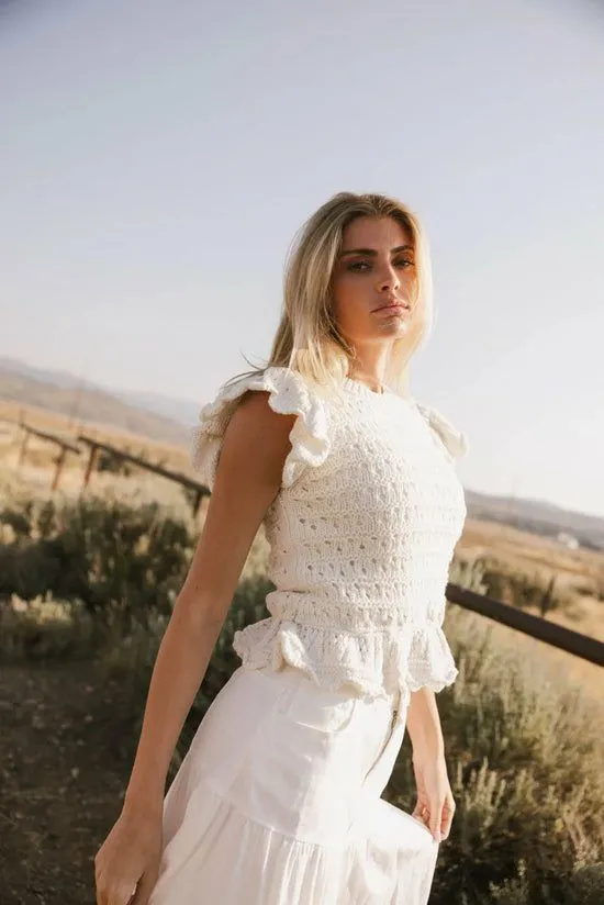 Bohme Shelly Ruffled Sweater Top In Ivory Ivory Women Blouses