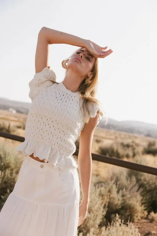 Bohme Shelly Ruffled Sweater Top In Ivory Ivory Women Blouses