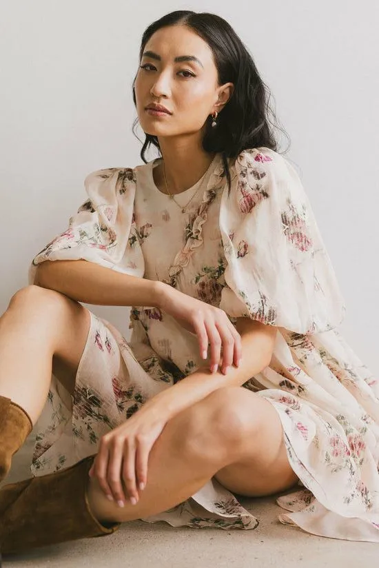 Bohme Tamlyn Floral Mini Dress Ivory Women Dresses