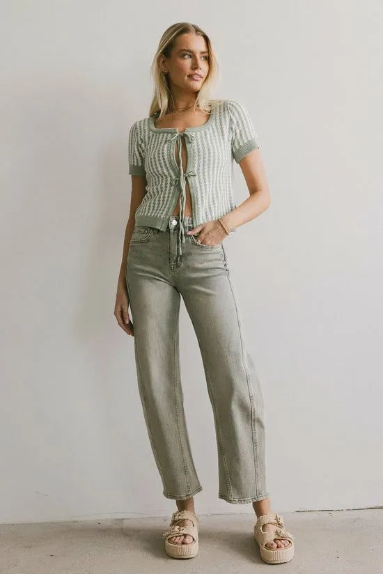 Bohme Teddy Tie Front Cardigan In Sage Sage Women Tops