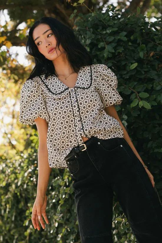 Bohme Tikoa Collared Floral Top Cream Women Blouses