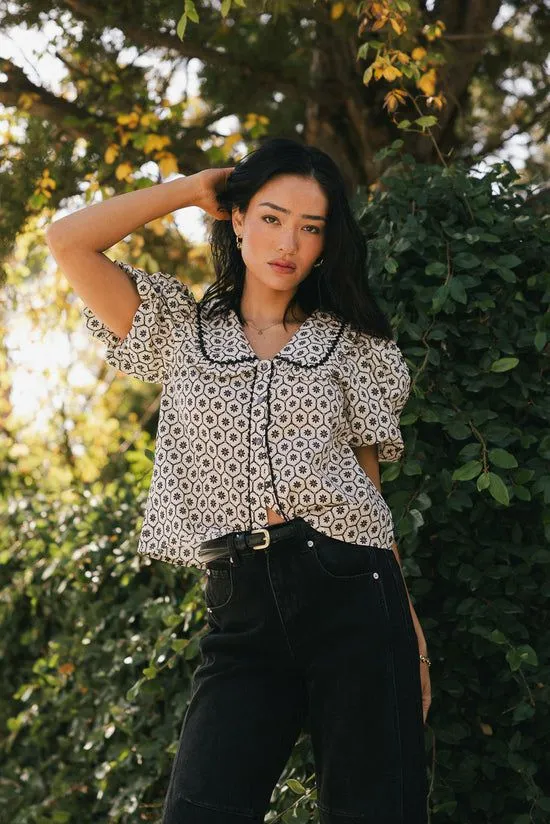 Bohme Tikoa Collared Floral Top Cream Women Blouses