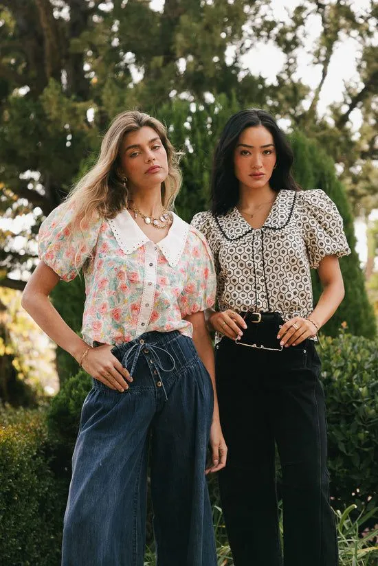 Bohme Tikoa Collared Floral Top Cream Women Blouses