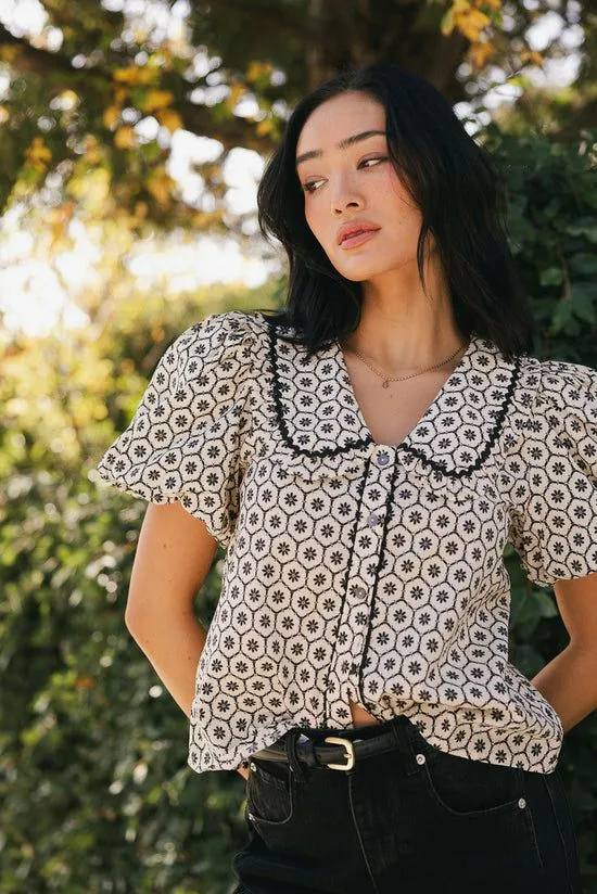 Bohme Tikoa Collared Floral Top Cream Women Blouses