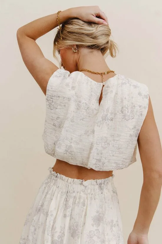 Bohme Trinity Floral Balloon Top Cream Women Tees and Tanks