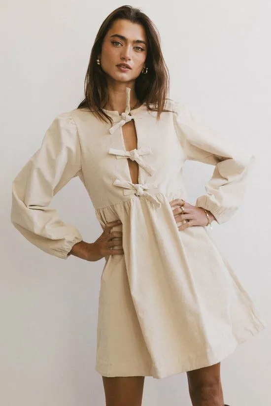 Bohme Tyler Peplum Mini Dress In Ivory Corduroy Ivory Women Dresses