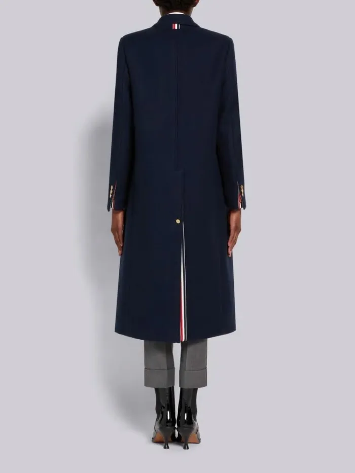 Boiled Wool Oversized Doublebreasted Sack Overcoat Navy Women Thom Browne Outerwear