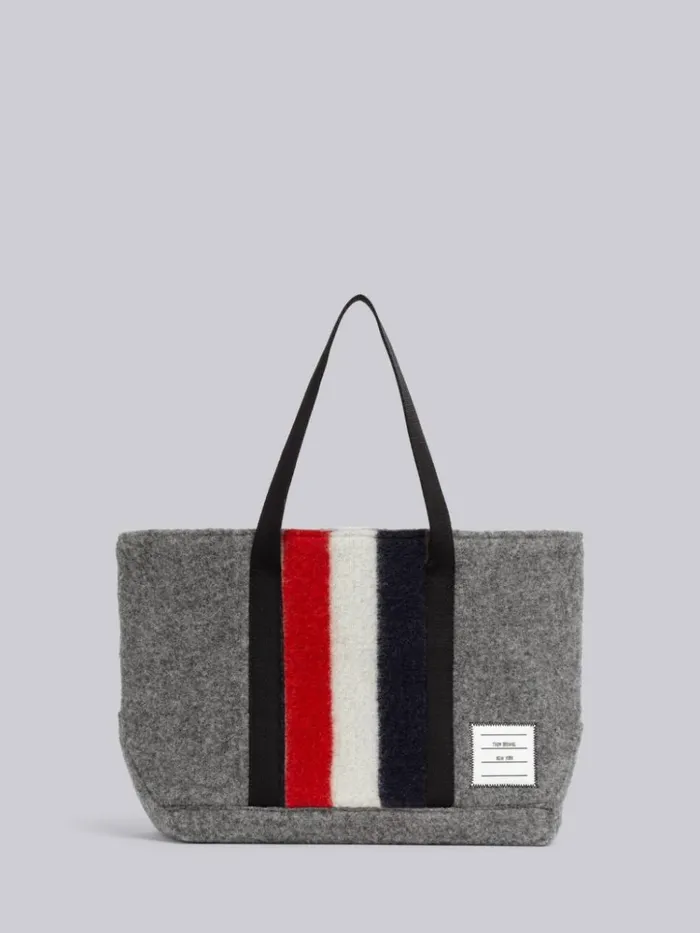 Boiled Wool Stripe Webbing Strap Small Zippered Tool Tote Medium Grey WomenMen Thom Browne Handbags and Totes Boiled Wool Stripe Webbing Strap Small Zippered Tool Tote Medium Grey WomenMen Thom Browne Handbags and Totes