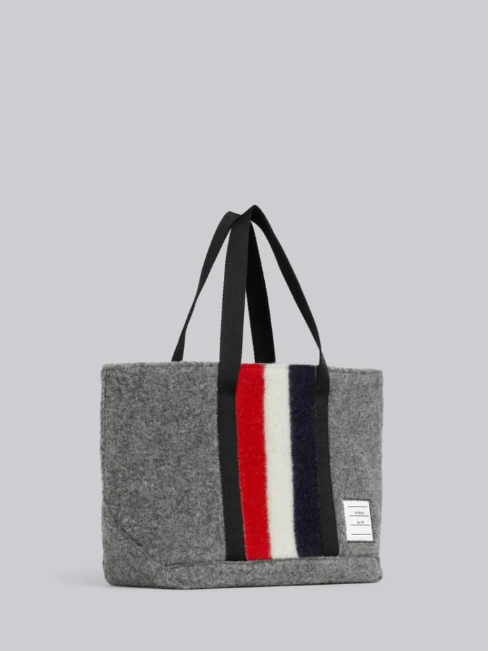 Boiled Wool Stripe Webbing Strap Small Zippered Tool Tote Medium Grey WomenMen Thom Browne Handbags and Totes
