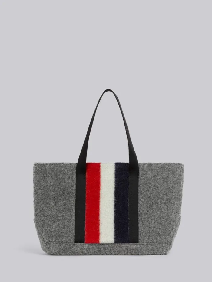 Boiled Wool Stripe Webbing Strap Small Zippered Tool Tote Medium Grey WomenMen Thom Browne Handbags and Totes
