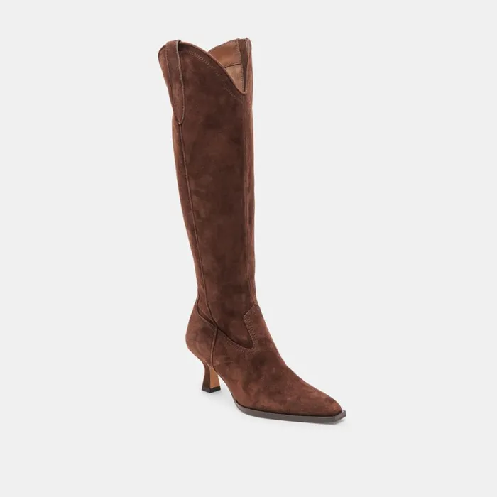 Boots and Booties Women Dolce Vita Ariana Wide Calf Boots Dk Brown Suede