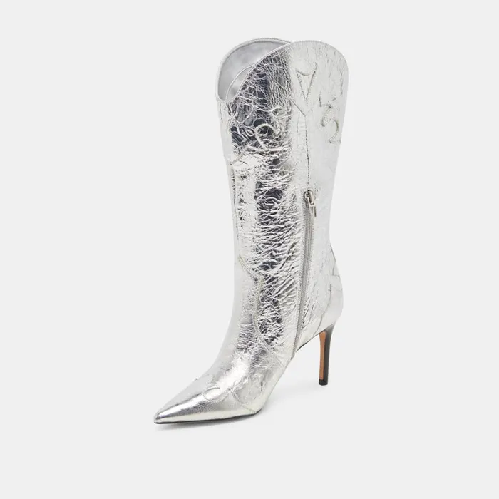 Boots and Booties Women Dolce Vita Kasedy Boots Silver Distressed Leather