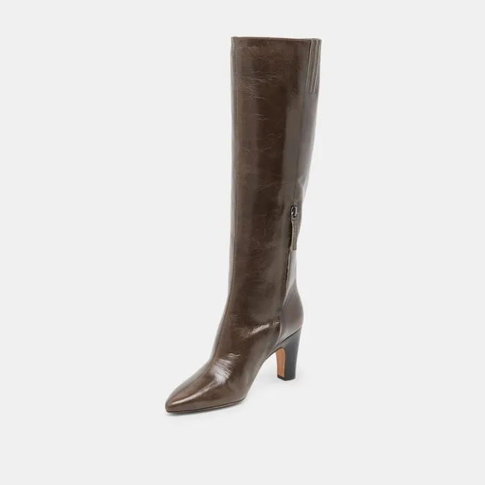 Boots and Booties Women Dolce Vita Nelas Wide Calf Boots Dark Olive Leather