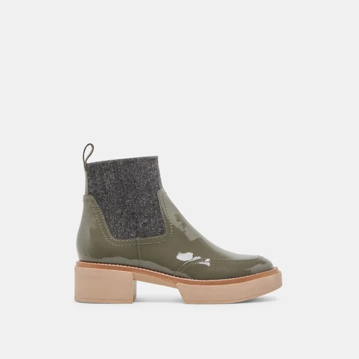 Boots and Booties Women Dolce Vita Saline H2O Wide Booties Dark Olive Crinkle Patent