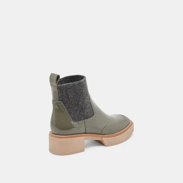 Boots and Booties Women Dolce Vita Saline H2O Wide Booties Dark Olive Crinkle Patent