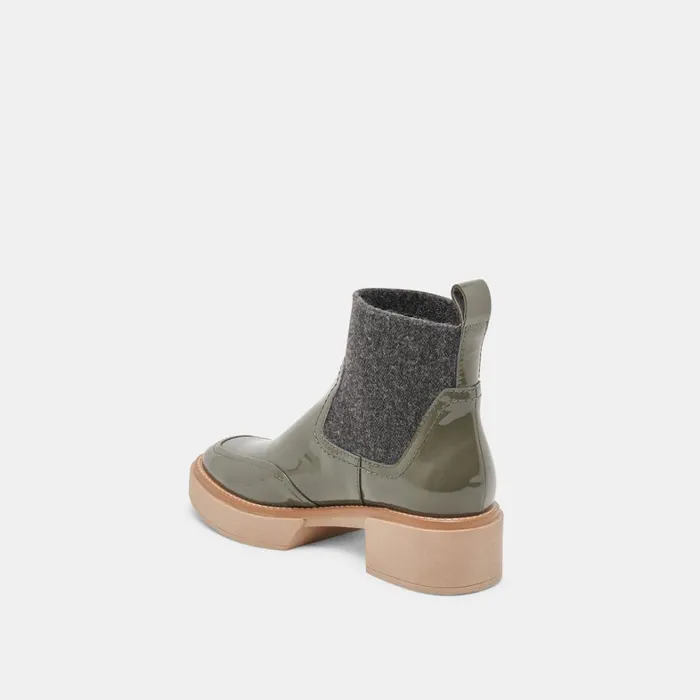 Boots and Booties Women Dolce Vita Saline H2O Wide Booties Dark Olive Crinkle Patent