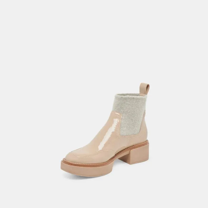 Boots and Booties Women Dolce Vita Saline H2O Wide Booties Dune Crinkle Patent
