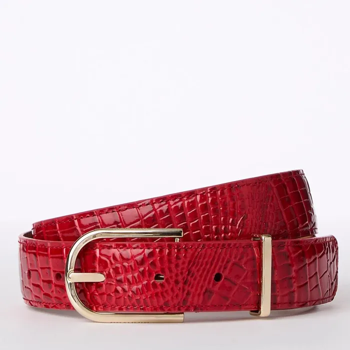 Brahmin Belts Medium Leather Gold Buckle Belt Carnation Classic Croc 8211 Women