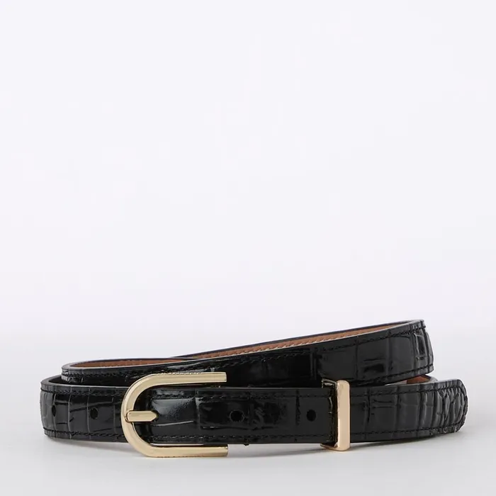 Brahmin Belts Skinny Leather Gold Buckle Belt Black Classic Croc 8211 Women