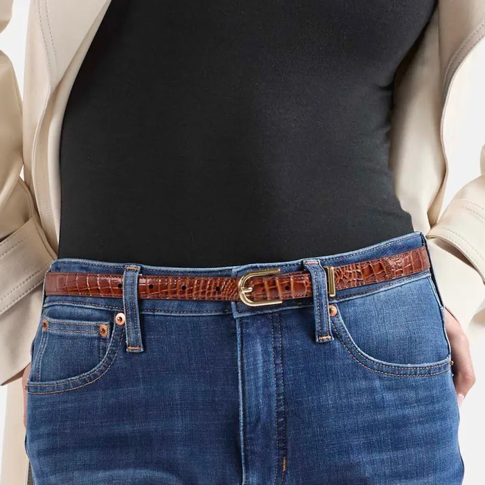 Brahmin Belts Skinny Leather Gold Buckle Belt Black Classic Croc 8211 Women Brahmin Belts Skinny Leather Gold Buckle Belt Black Classic Croc 8211 Women