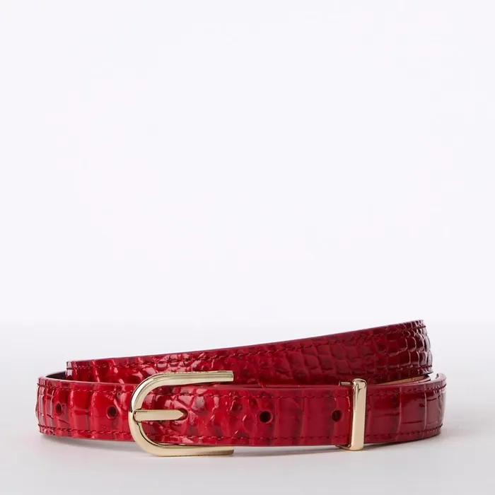 Brahmin Belts Skinny Leather Gold Buckle Belt Carnation Classic Croc 8211 Women