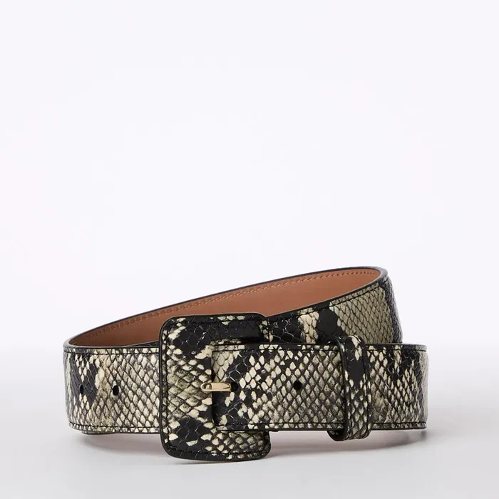 Brahmin Belts Wide Covered Leather Buckle Belt Grey Classic Snake 8211 Women