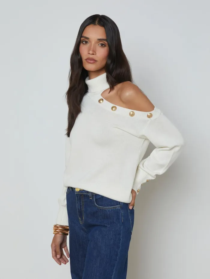 Brixie Cutout Turtleneck Ivorygold Women L039Agence Knitwear Brixie Cutout Turtleneck Ivorygold Women L039Agence Knitwear