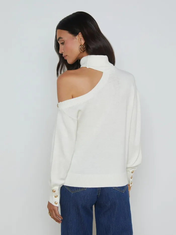 Brixie Cutout Turtleneck Ivorygold Women L039Agence Knitwear Brixie Cutout Turtleneck Ivorygold Women L039Agence Knitwear